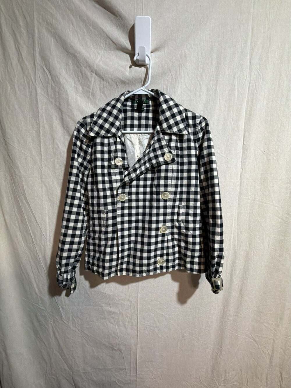 Lauren Ralph Lauren Black and White Gingham Double Breasted Crop Jacket
